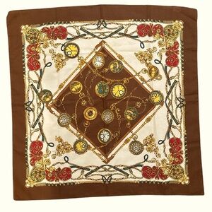 Vintage Scarf Square with clocks, chains, and baroque elements